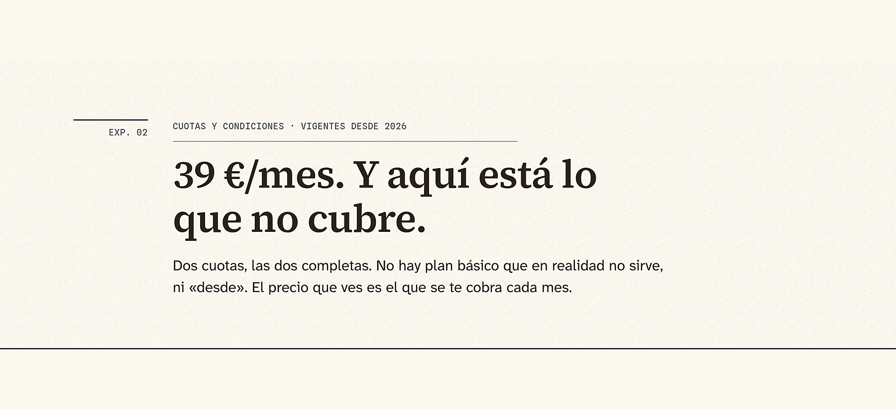 Precios: las dos cuotas y el criterio planteado como pregunta